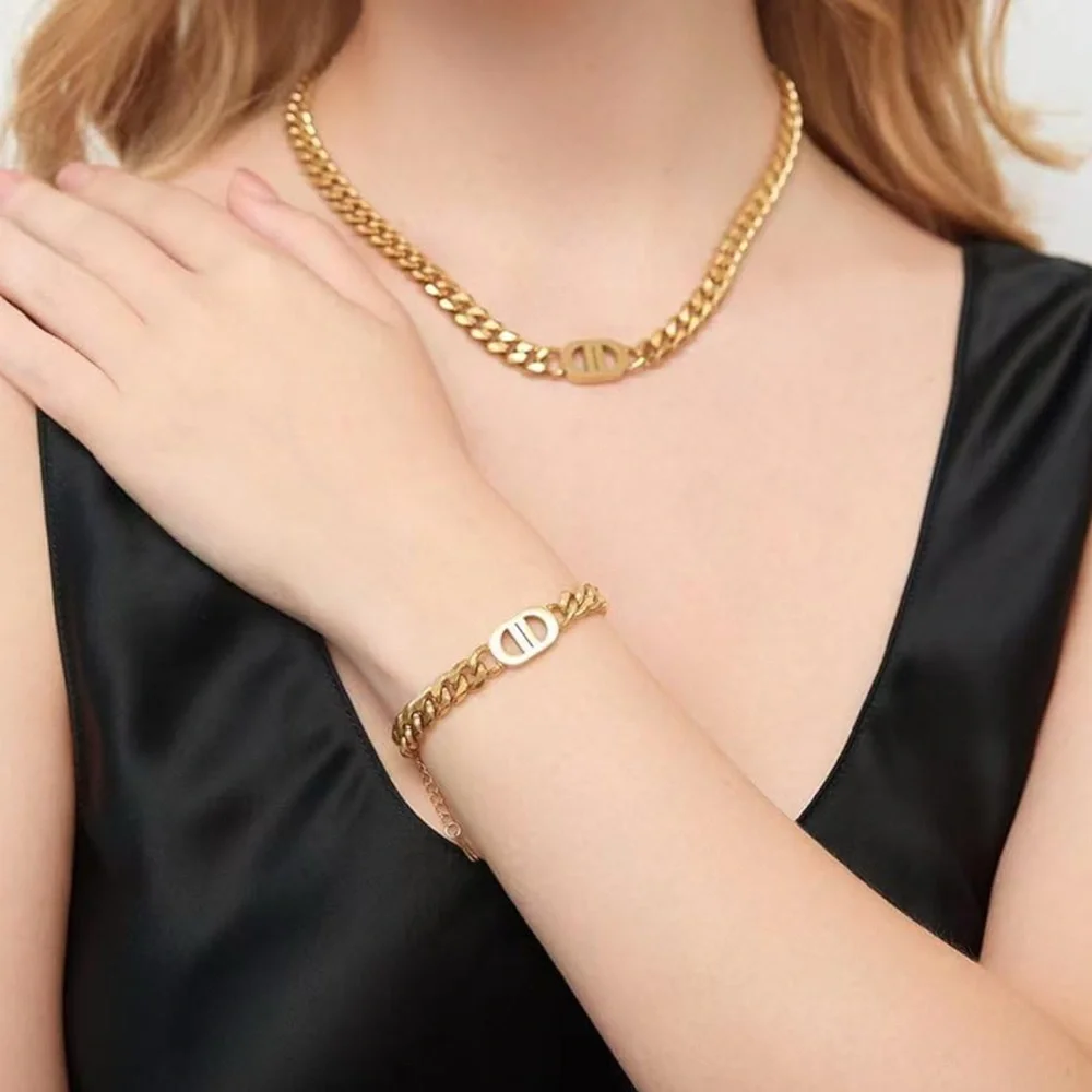 Gold Chain Necklace and Bracelet Set